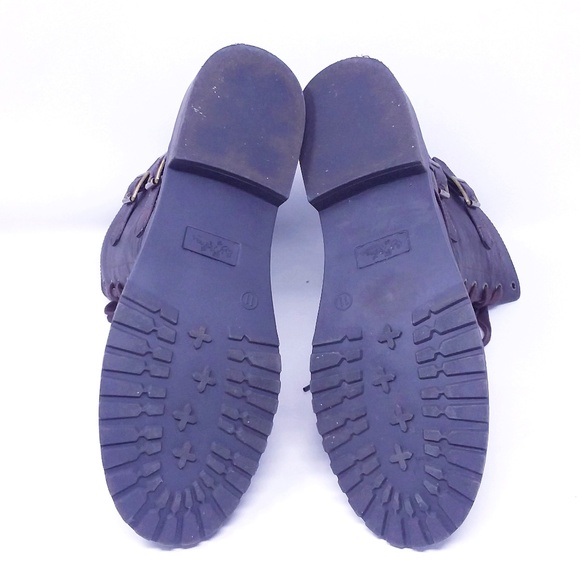 Women' s Brown Lace Up Zip Up Double Buckle Combat Boots - Picture 12 of 13